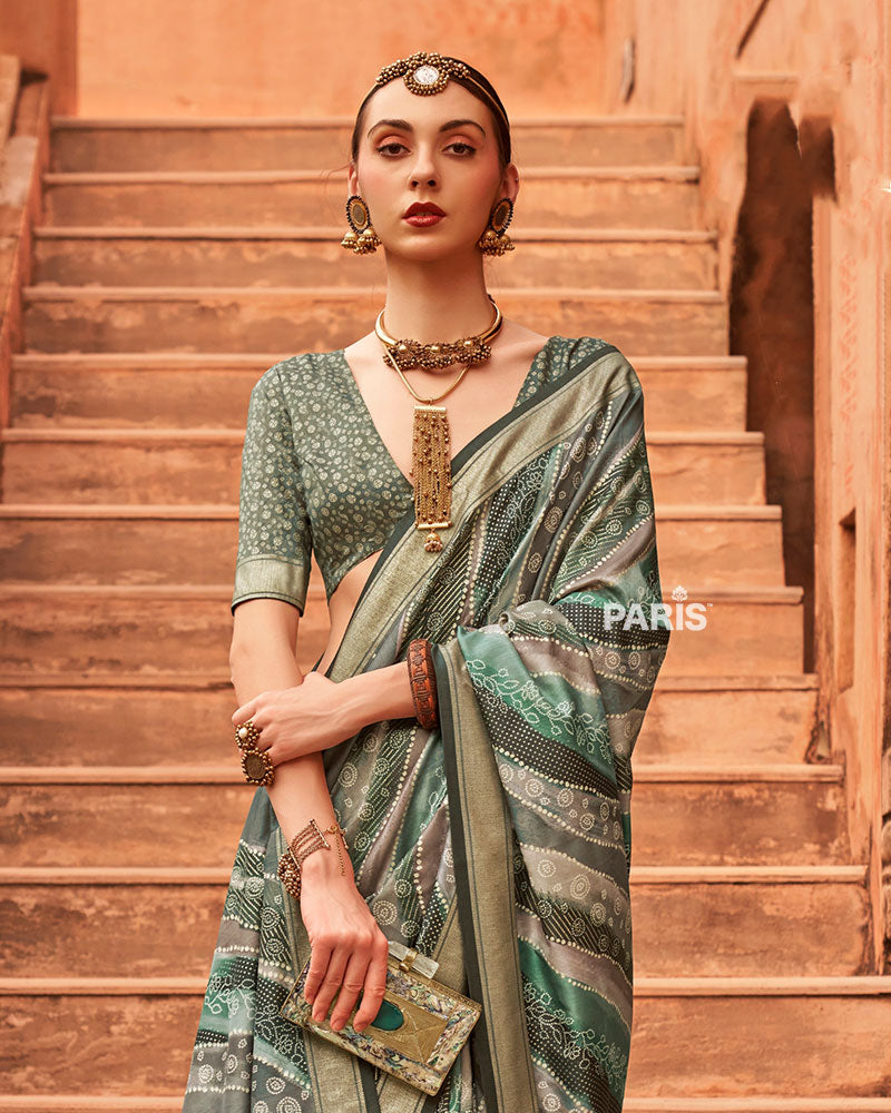 Sea Green Zari Weaving Silk Saree with Unstitched Blouse
