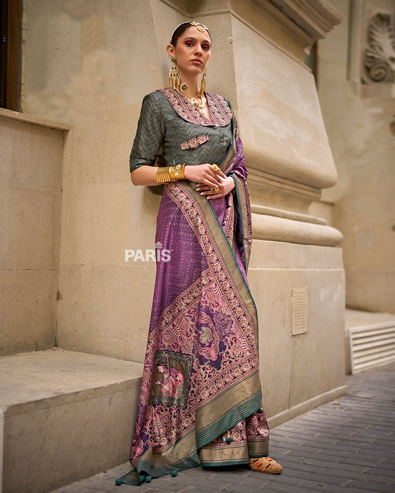 Mustard Silk Saree with Maroon Zari Border & Blouse