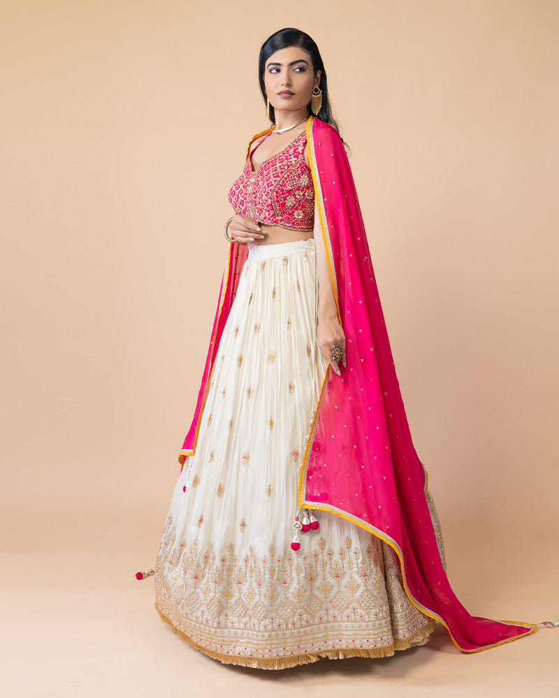 Pink Choli with Lehenga and Dupatta for Wedding