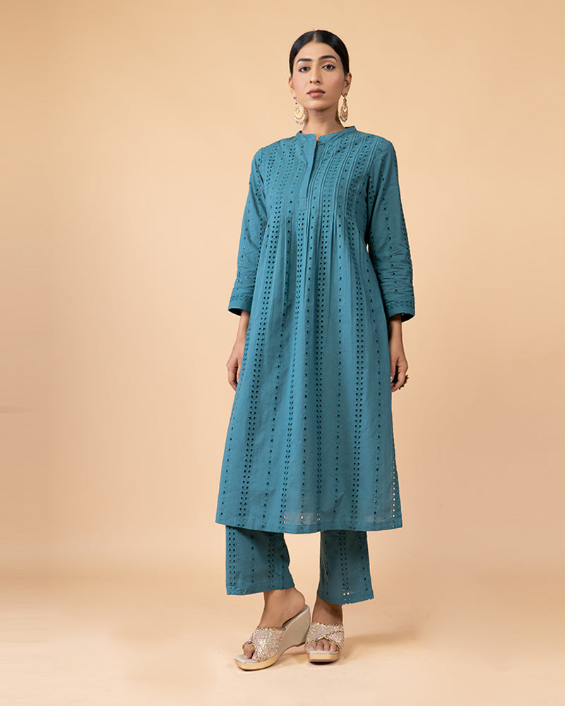 Retro Blue Embroidered Salwar Kameez Set