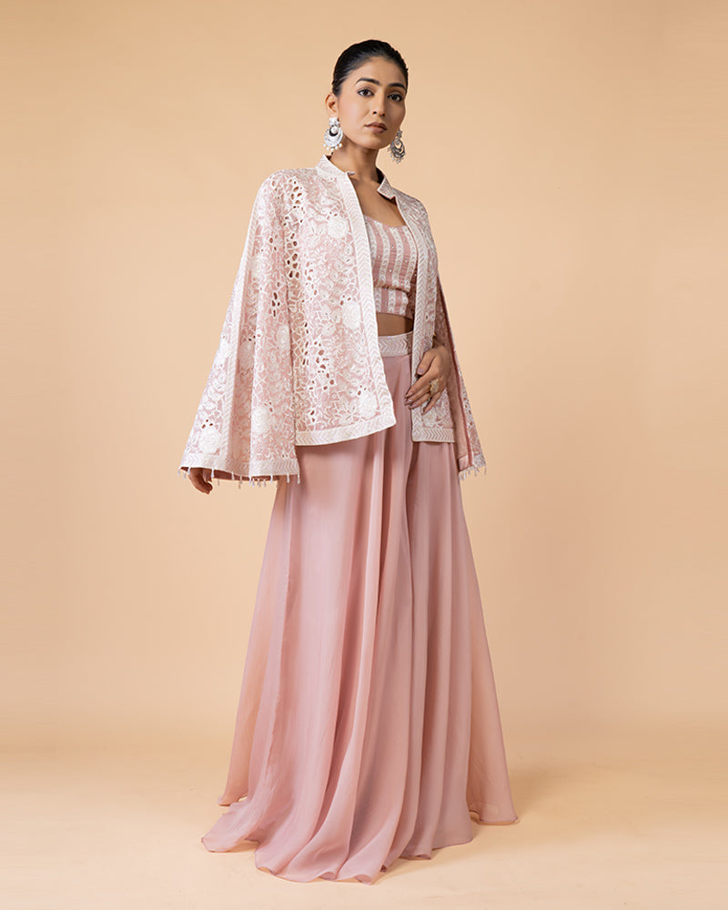 Rose Pink Palazzo with Crop and Cut Type Jacket