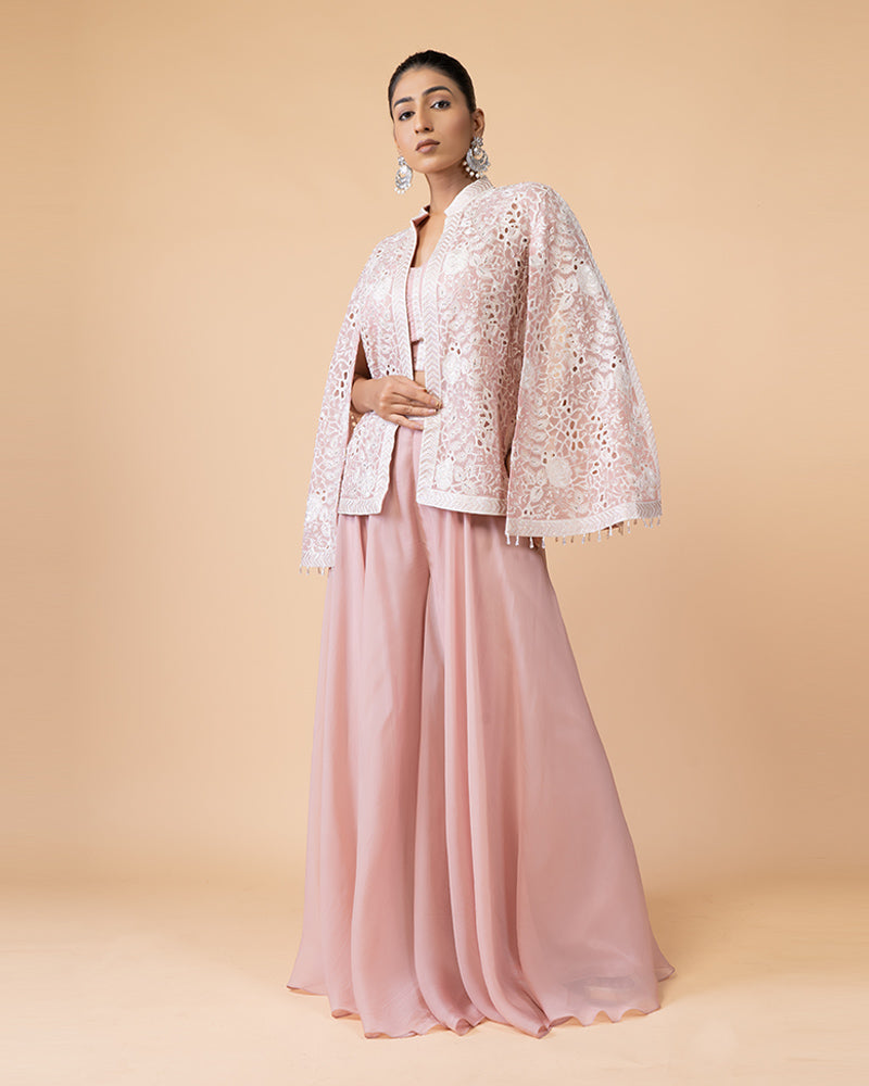 Rose Pink Palazzo with Crop and Cut Type Jacket