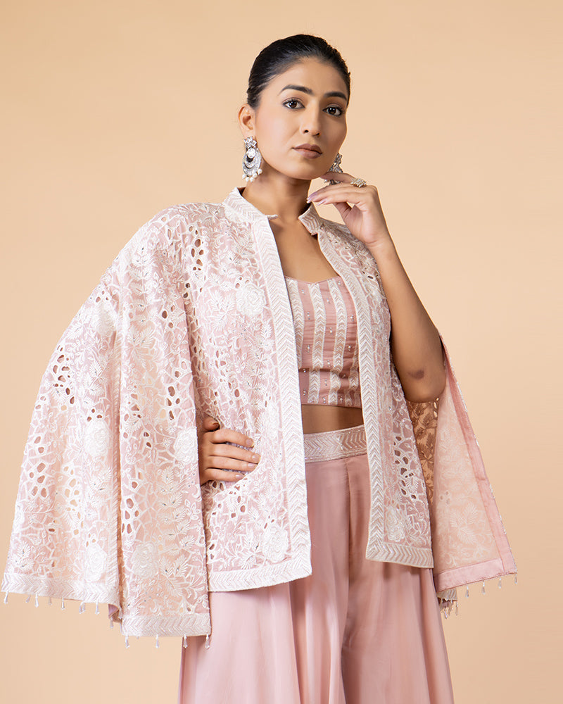 Rose Pink Palazzo with Crop and Cut Type Jacket