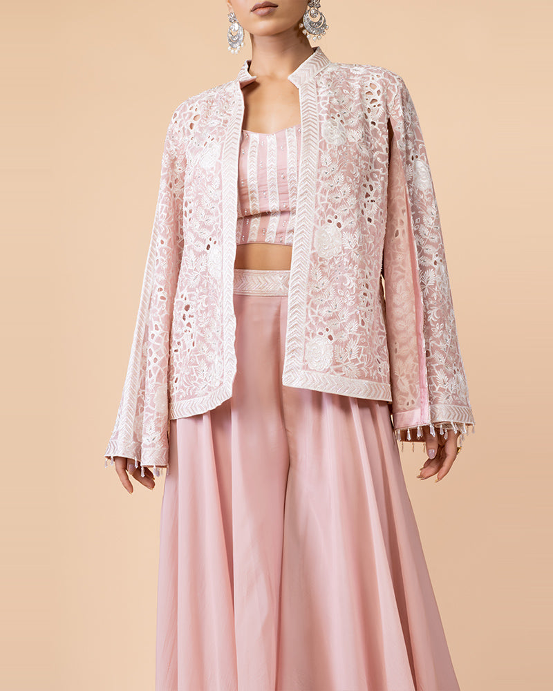 Rose Pink Palazzo with Crop and Cut Type Jacket