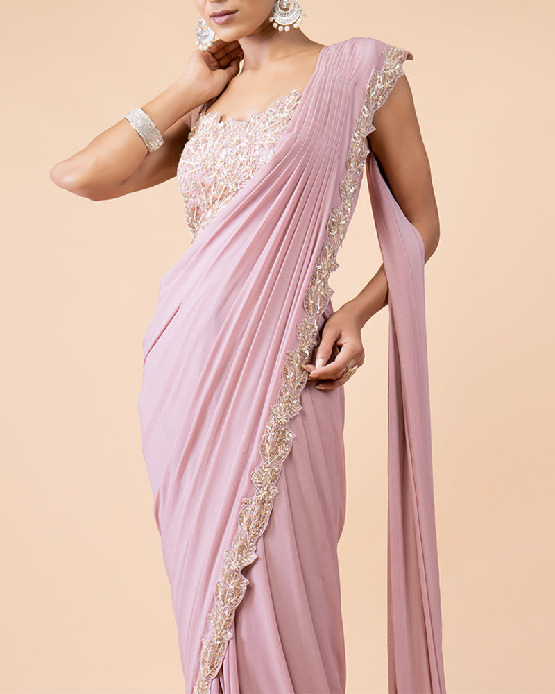 Rose Pink Ready-to-Wear Saree with Heavily Sequined Blouse