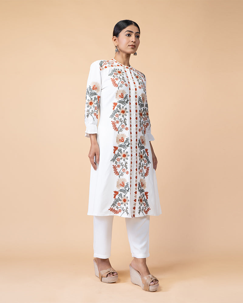 Satin Stitched Embroidery Work Kurti with Suitable Palazzo