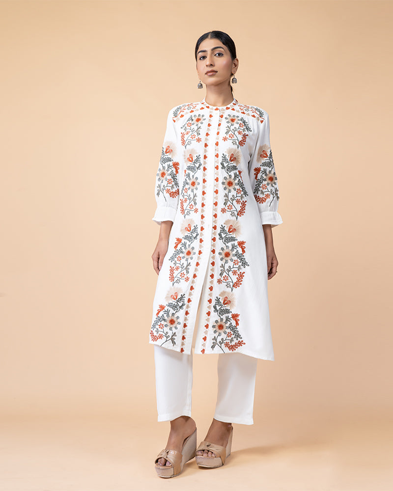 Satin Stitched Embroidery Work Kurti with Suitable Palazzo