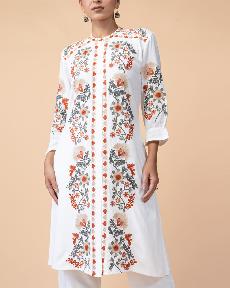 Satin Stitched Embroidery Work Kurti with Suitable Palazzo