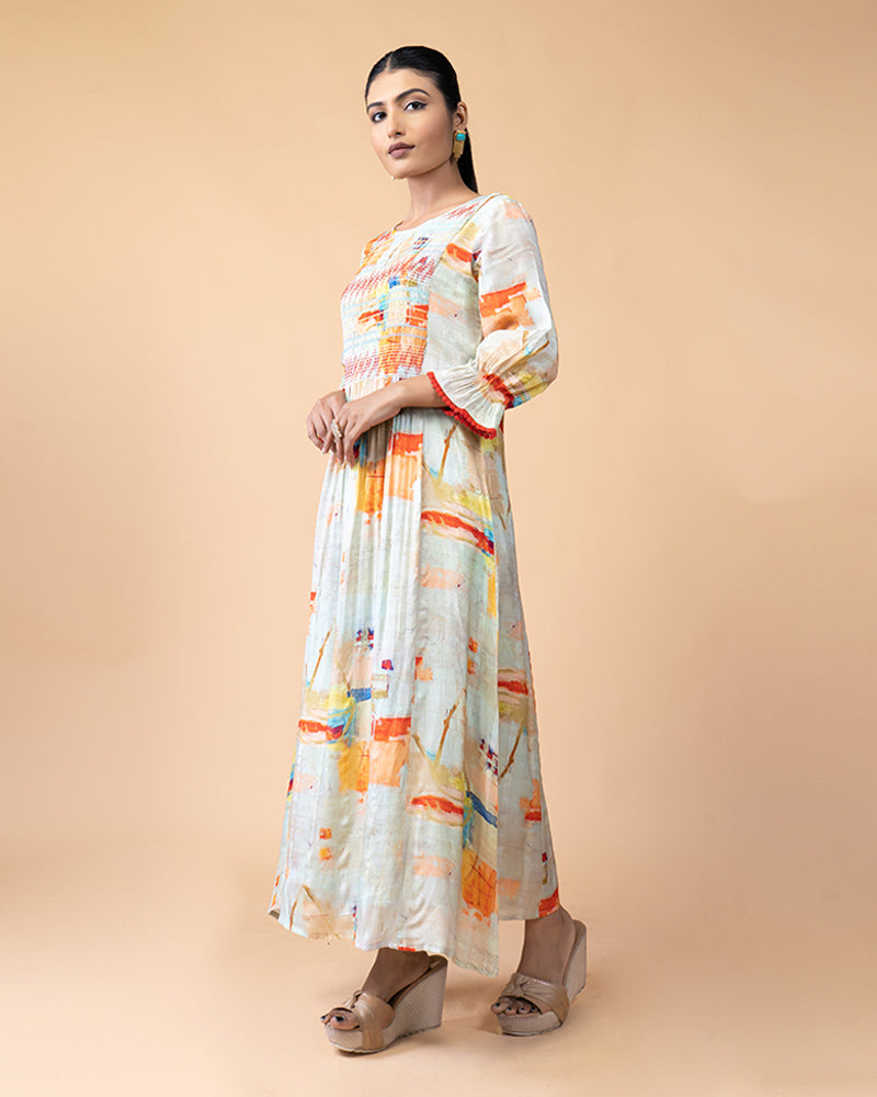 Sea Green Floral Printed Long Kurti