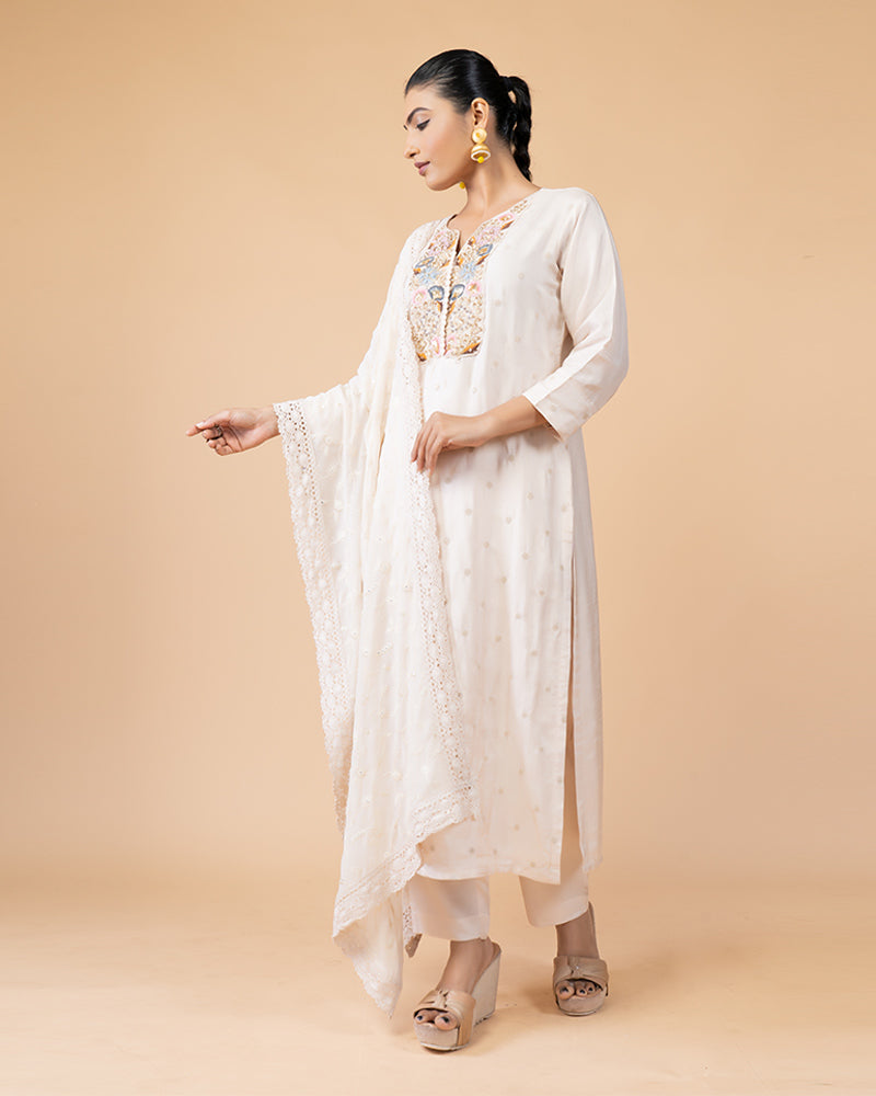 Silk off White Salwar Kameez with Elegant Georgette Dupatta