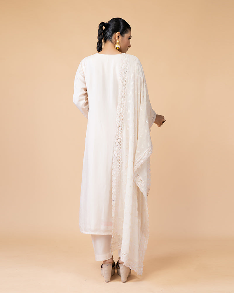 Silk off White Salwar Kameez with Elegant Georgette Dupatta