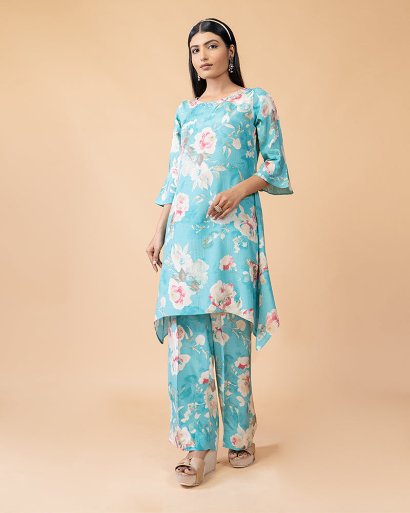 Sky Blue Floral Embellished Salwar Kameez