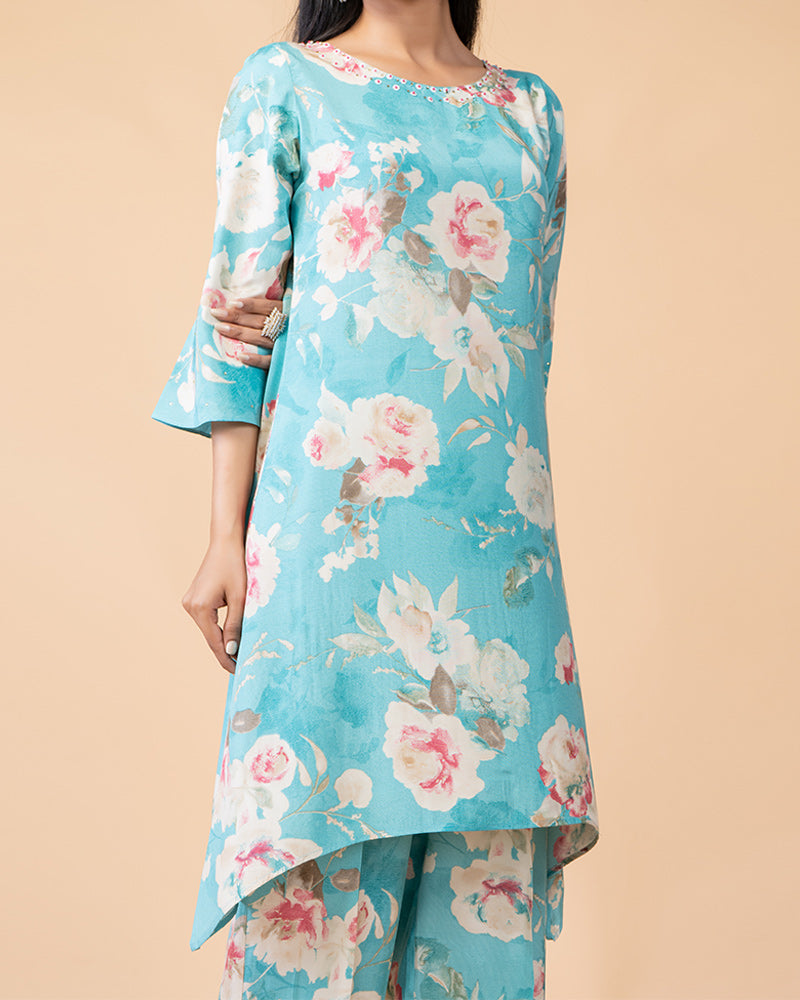 Sky Blue Floral Embellished Salwar Kameez