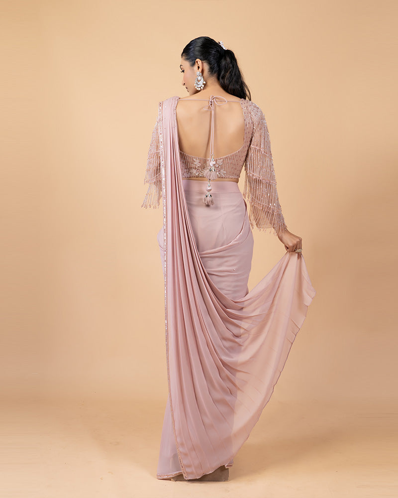 Soft Pink Ready-to-Wear Saree with Hand Embellished Blouse