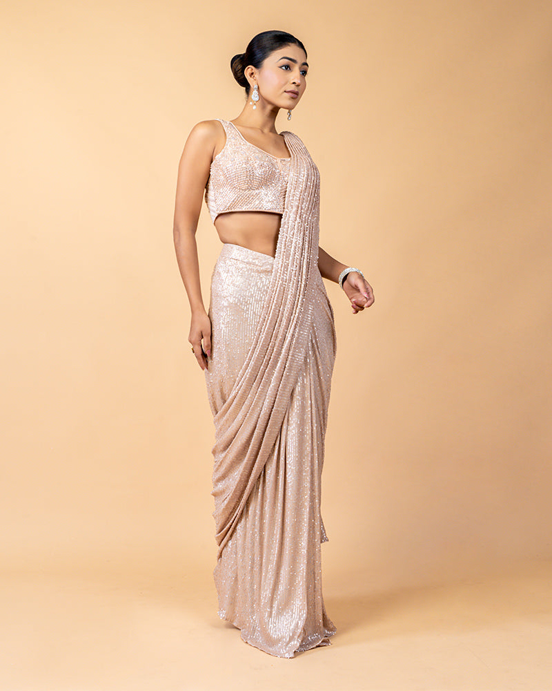 Soft Silver Sequins Ready-to-Wear Saree