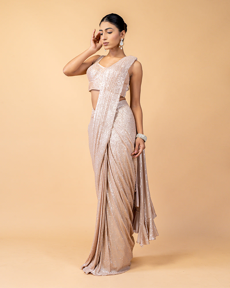 Soft Silver Sequins Ready-to-Wear Saree