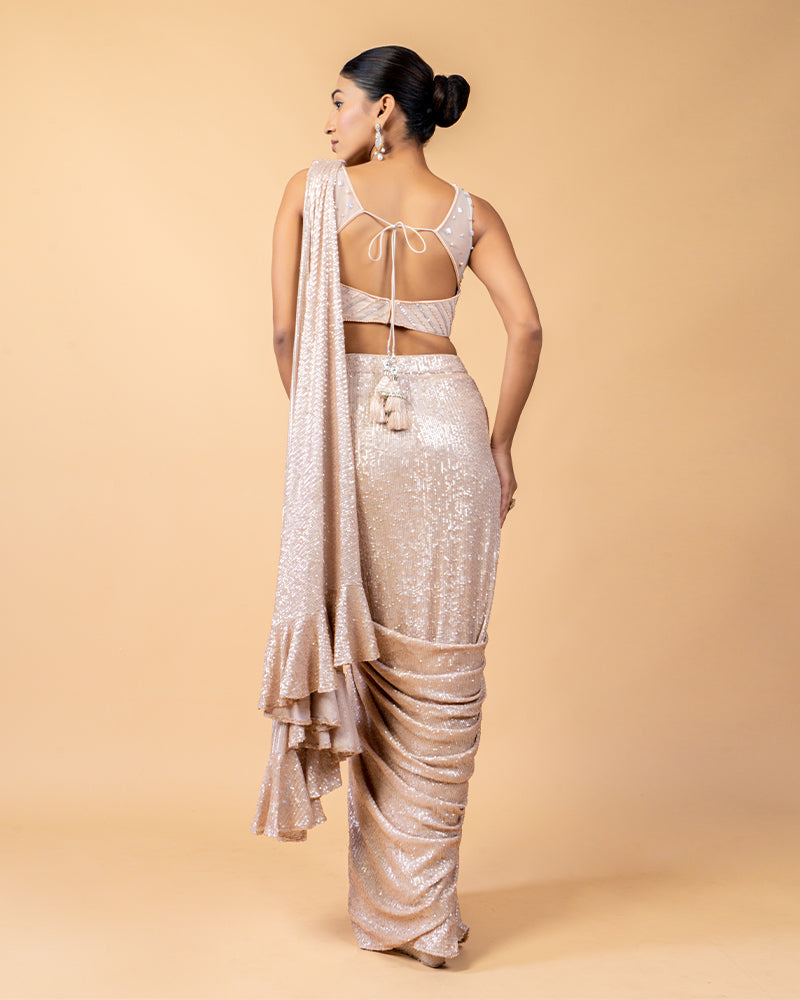 Soft Silver Sequins Ready-to-Wear Saree