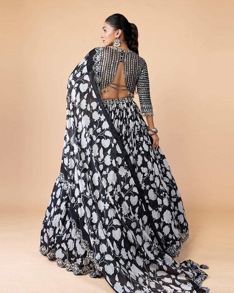 Stunning Black Lehenga Choli with Long Sleeved Blouse and Graceful Dupatta