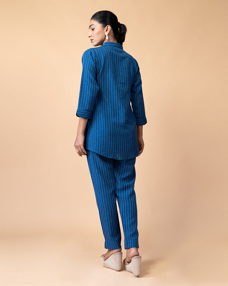 Stylish Blue Top Paired with Matching Trousers