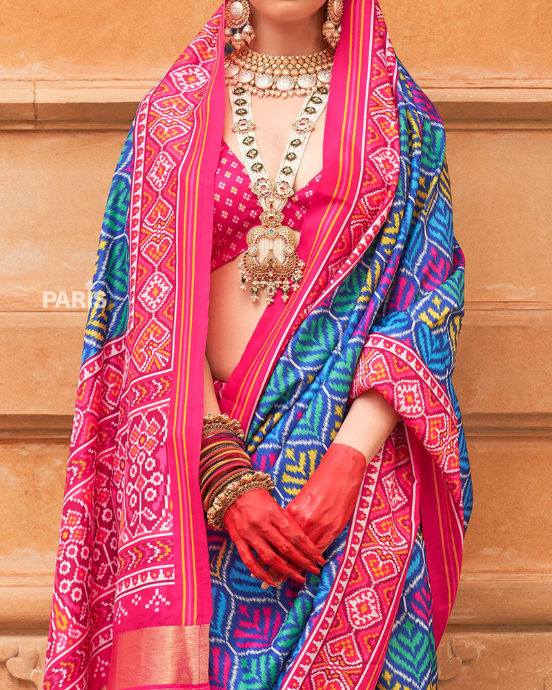 Ivory Patola Silk Saree with Red Zari Border