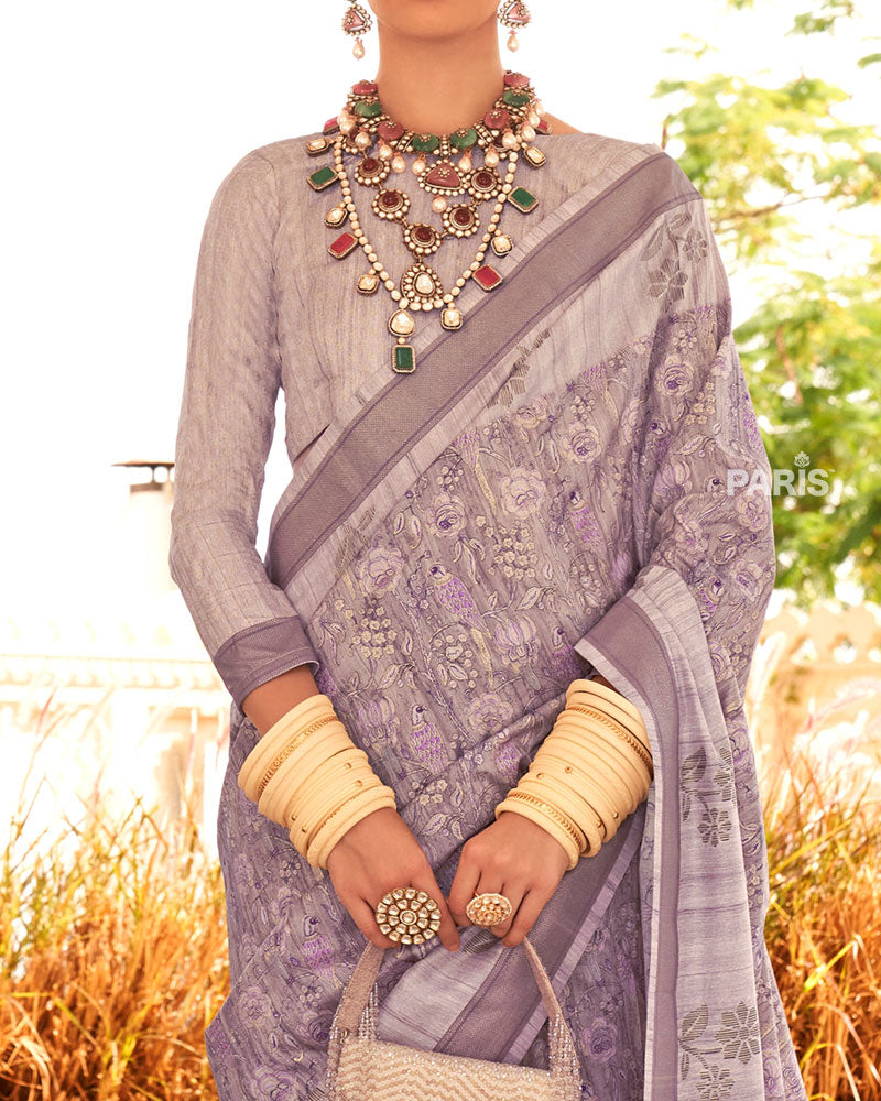 Light Brown Silk Saree with Brown Border & Blouse