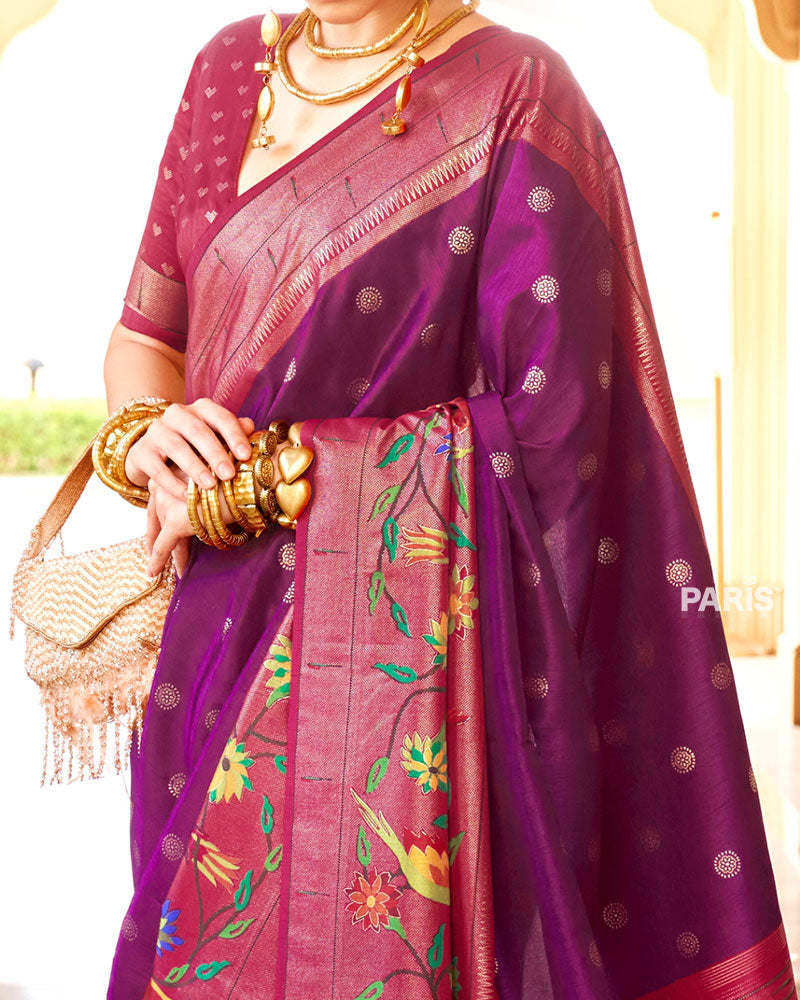Mehendi Green Silk Paithani Saree with Red Zari Border