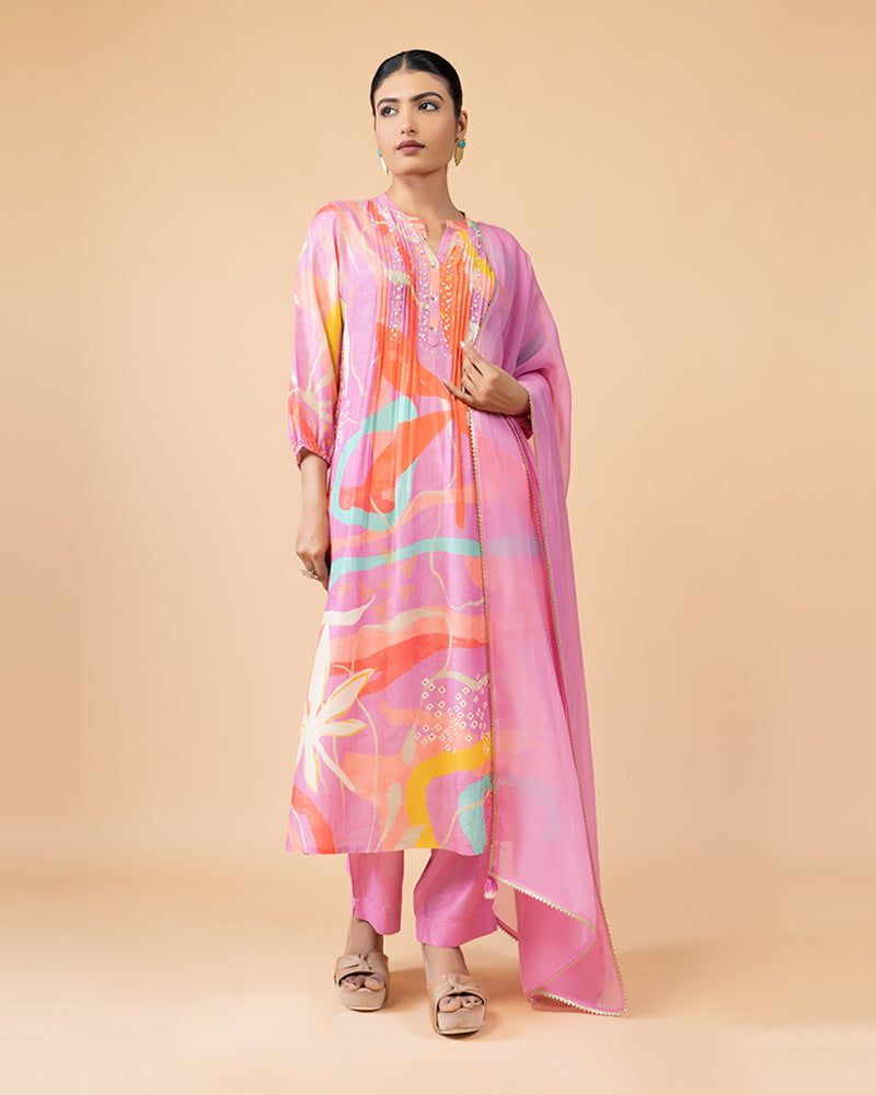 Taffy Pink Printed Salwar Suit with Coordinating Dupatta