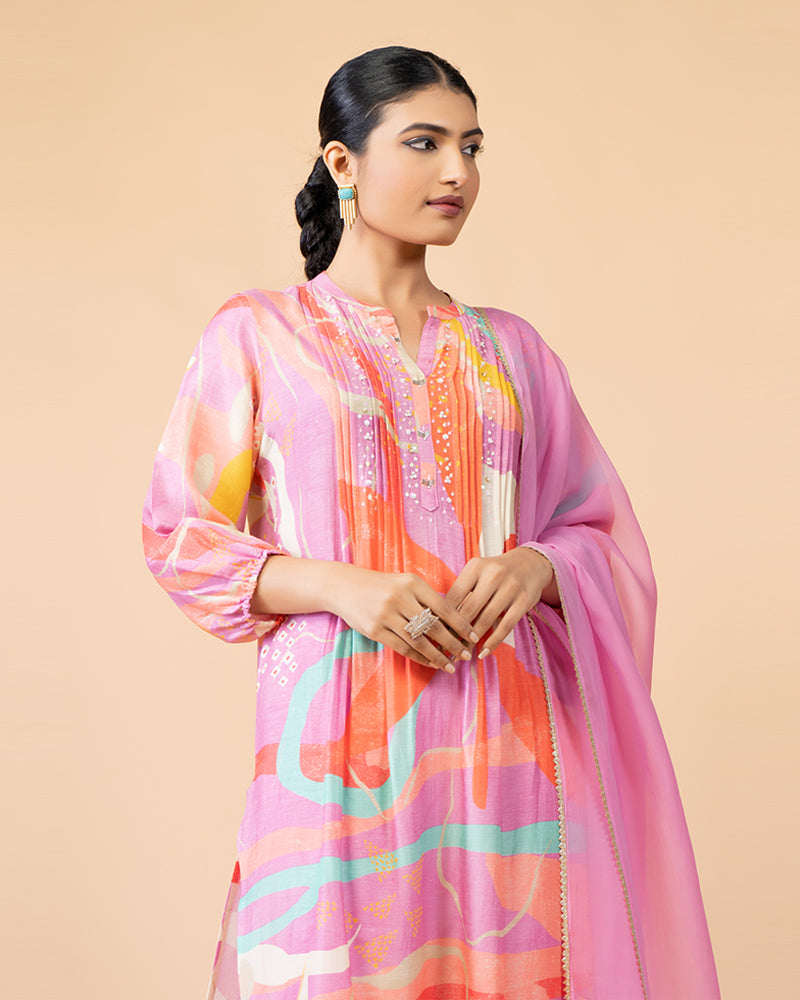 Taffy Pink Printed Salwar Suit with Coordinating Dupatta