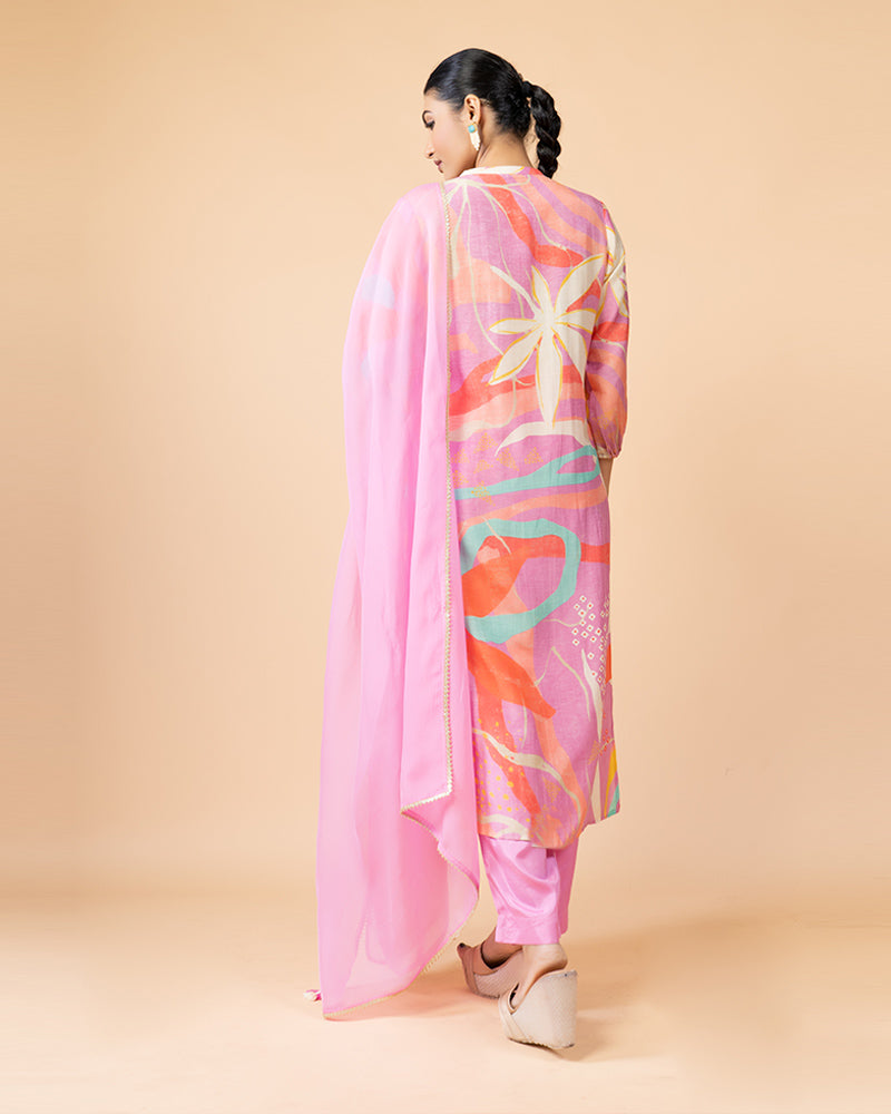 Taffy Pink Printed Salwar Suit with Coordinating Dupatta