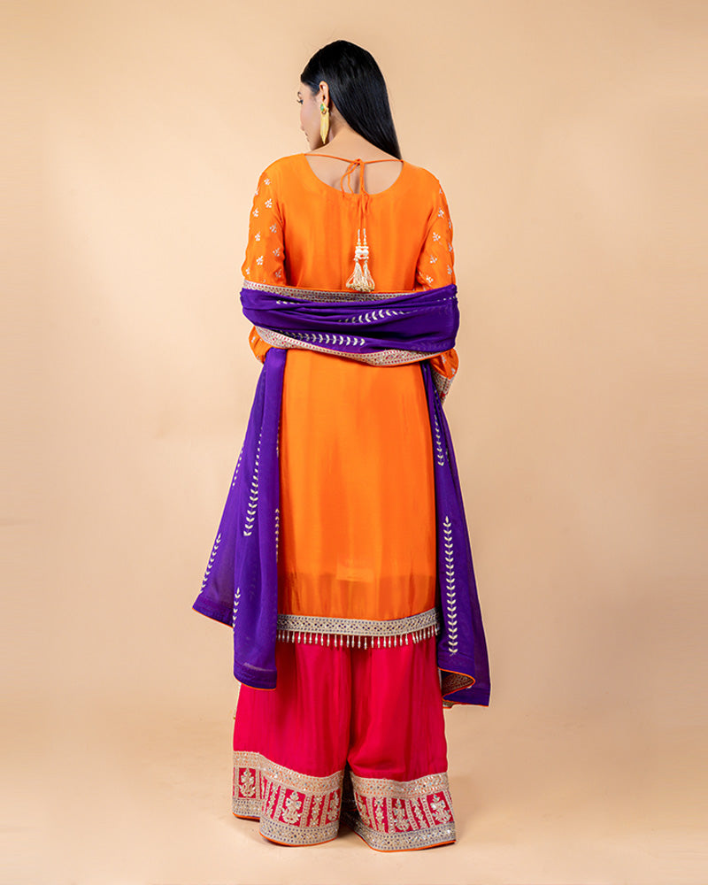 Tangy Orange Straight Cut Kurta with Contrast Salwar and Kurta