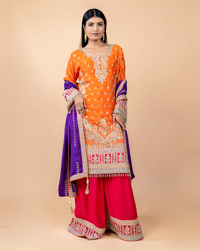 Tangy Orange Straight Cut Kurta with Contrast Salwar and Kurta