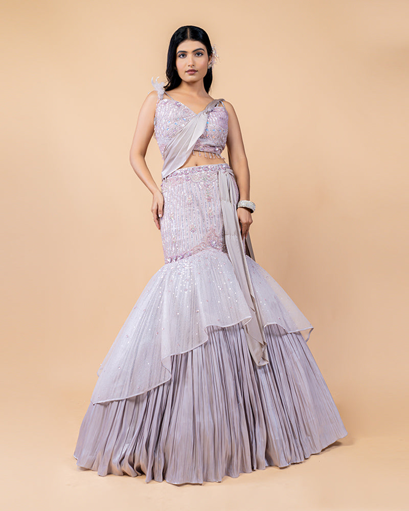 The Lavender Modern Indian Ready to wear Saree with Lehenga choli Feel