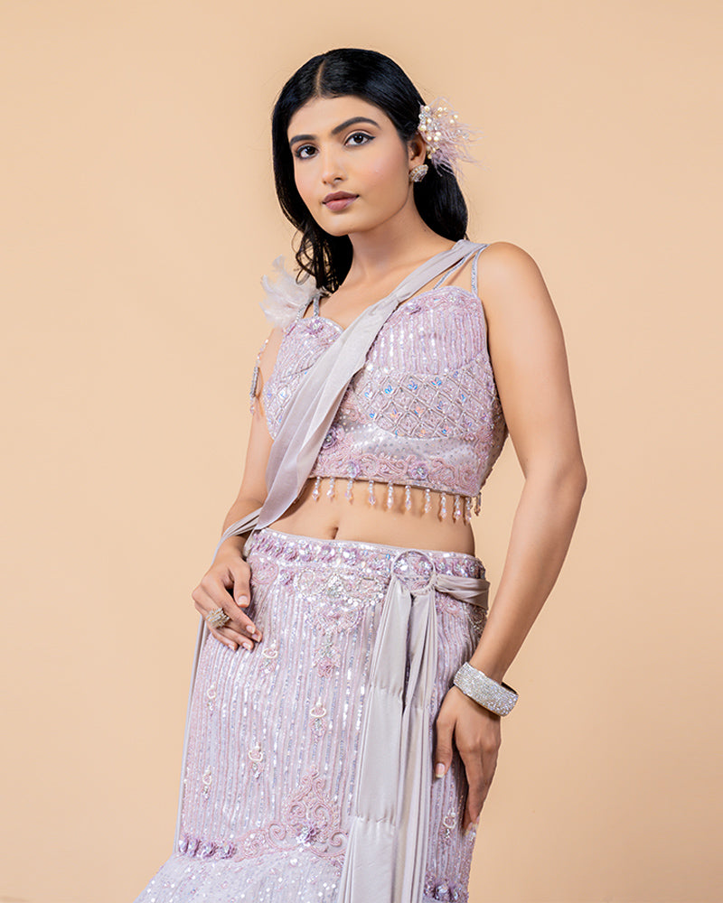 The Lavender Modern Indian Ready to wear Saree with Lehenga choli Feel