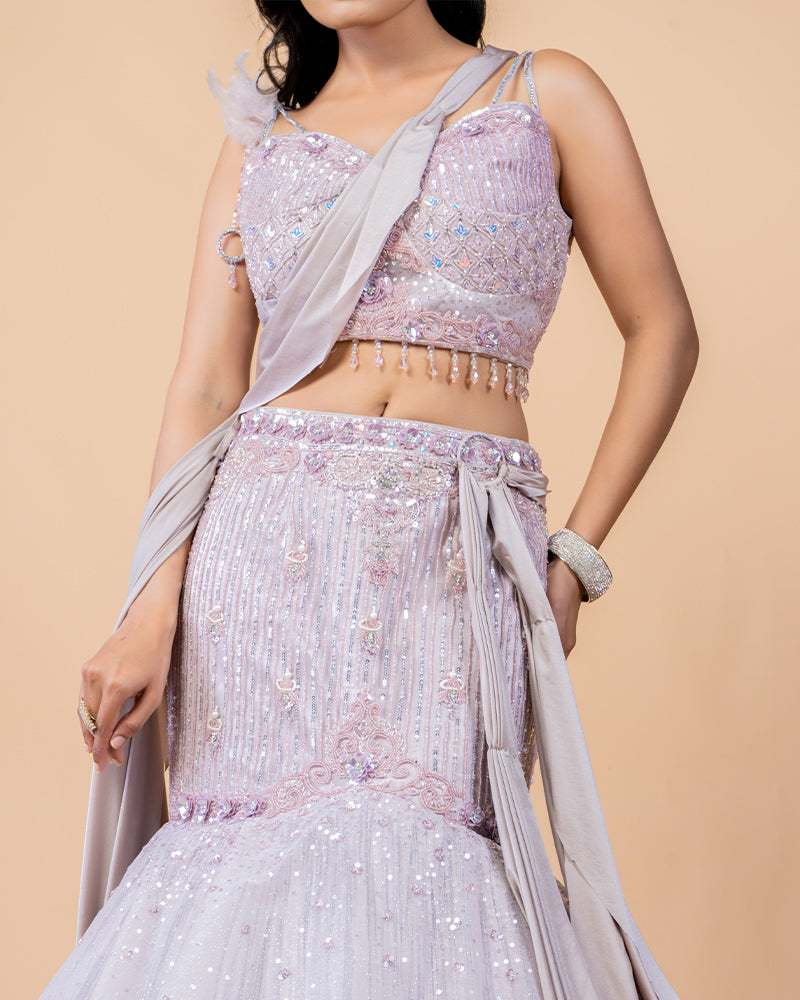 The Lavender Modern Indian Ready to wear Saree with Lehenga choli Feel