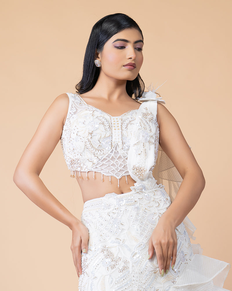 White Indo-Western Outfit Embellished with Heavy Sequins