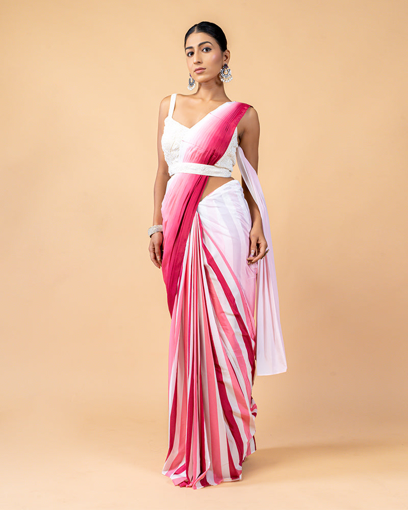 White and Pink Shade Ready-to-Wear Saree