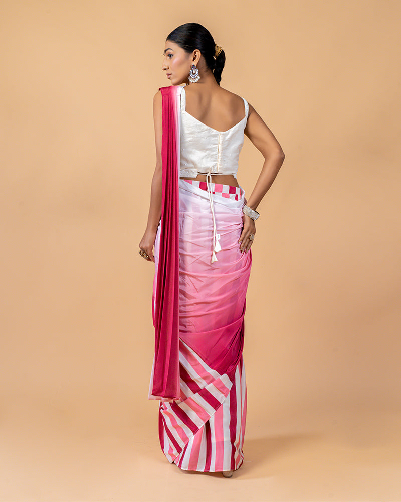 White and Pink Shade Ready-to-Wear Saree