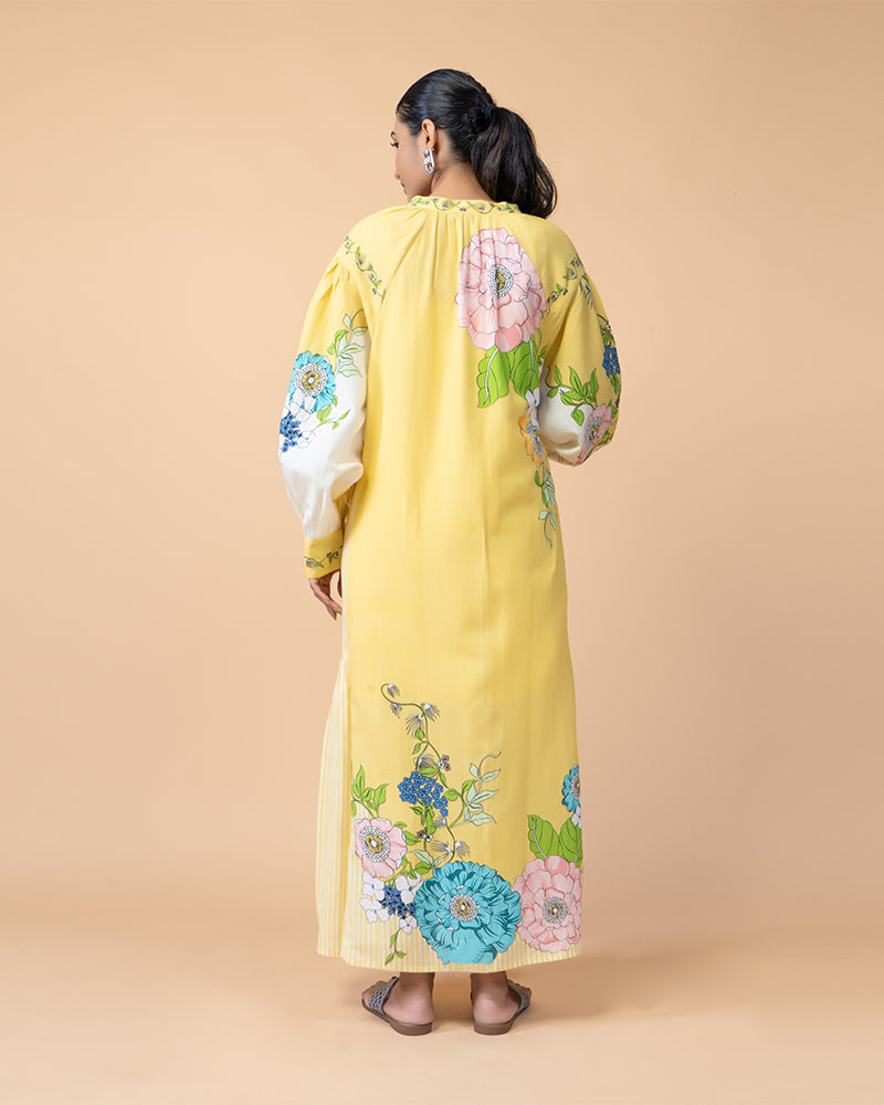 Yellow Cotton Printed Long dress for Effortless Style