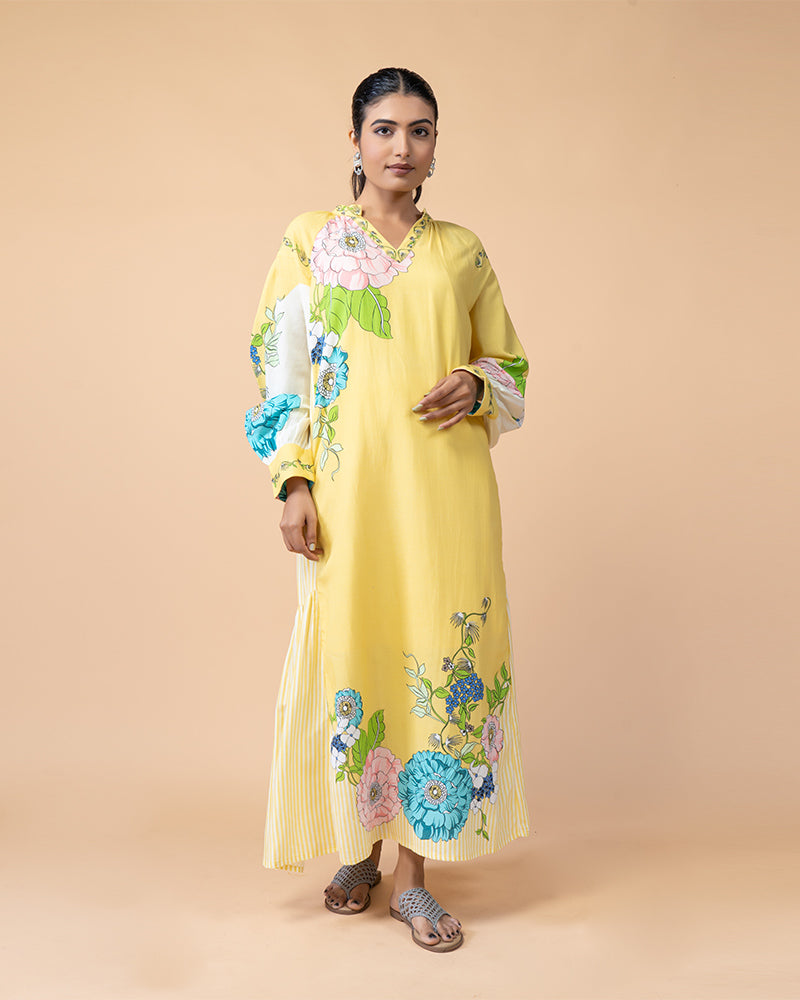 Yellow Cotton Printed Long dress for Effortless Style