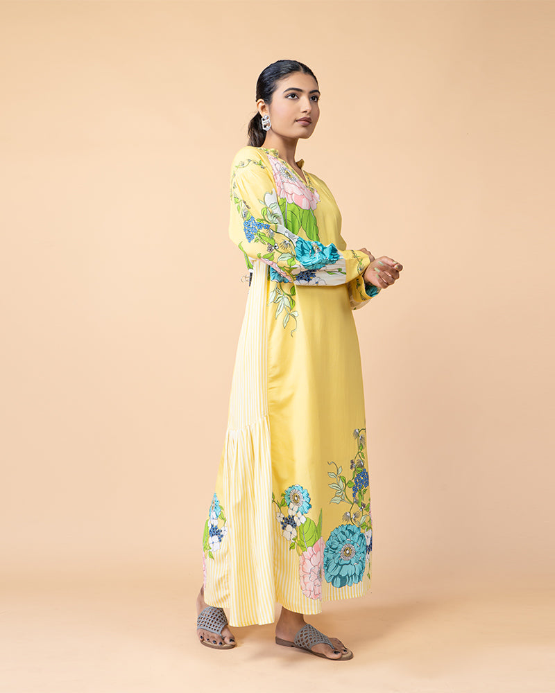 Yellow Cotton Printed Long dress for Effortless Style