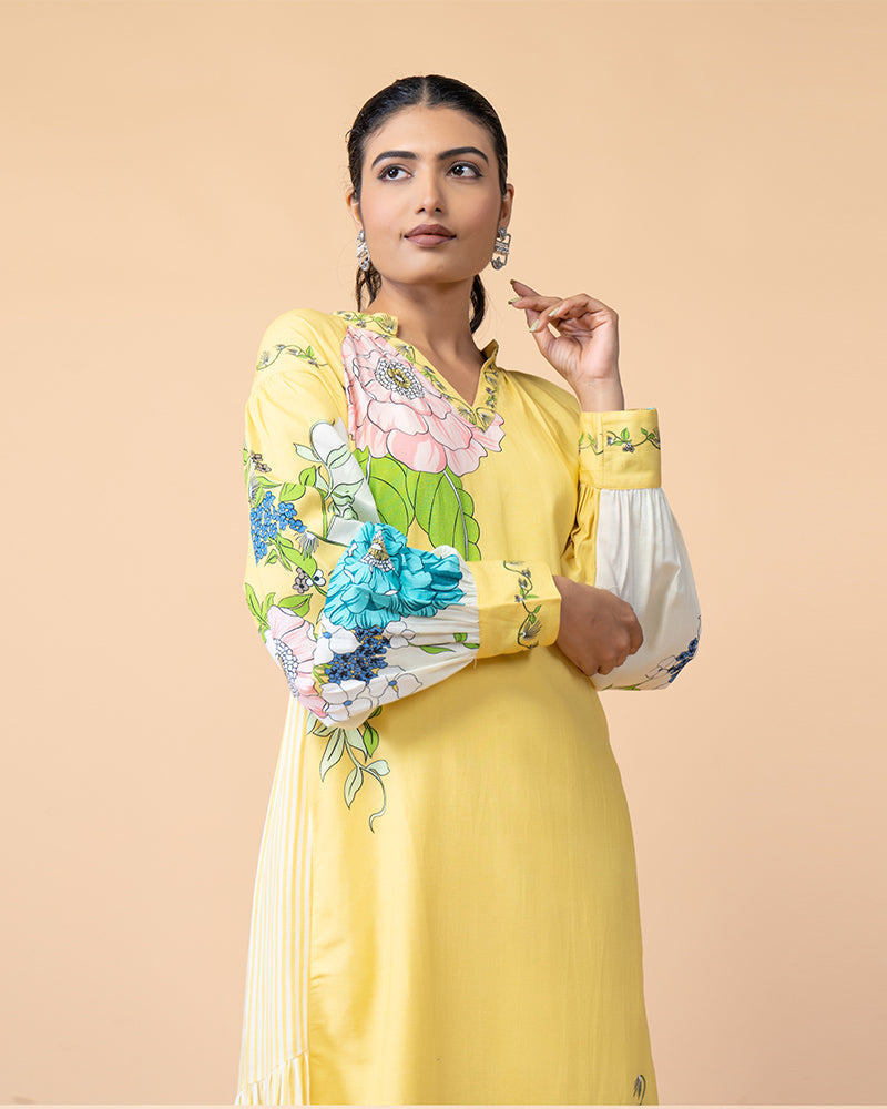 Yellow Cotton Printed Long dress for Effortless Style