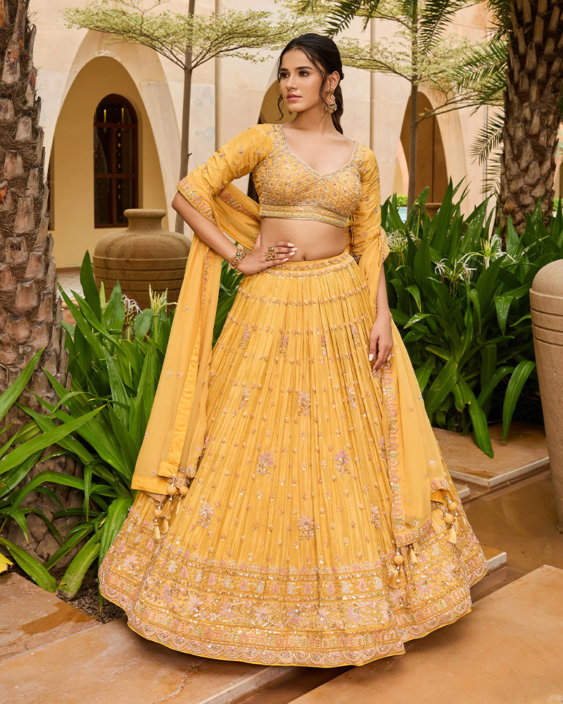 Yellow Designer Embroidered Lehenga Set with Dupatta