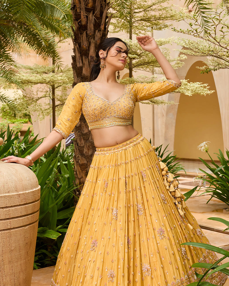 Yellow Designer Embroidered Lehenga Set with Dupatta