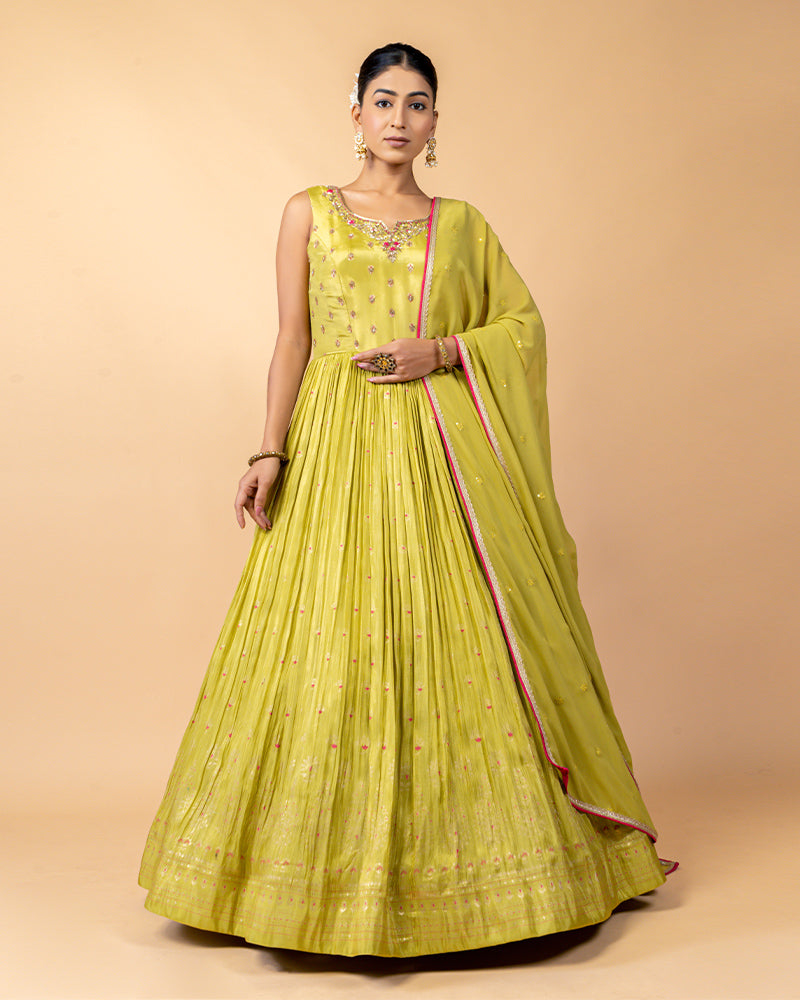 Yellow Floor length Anarkali Suit with Dupatta