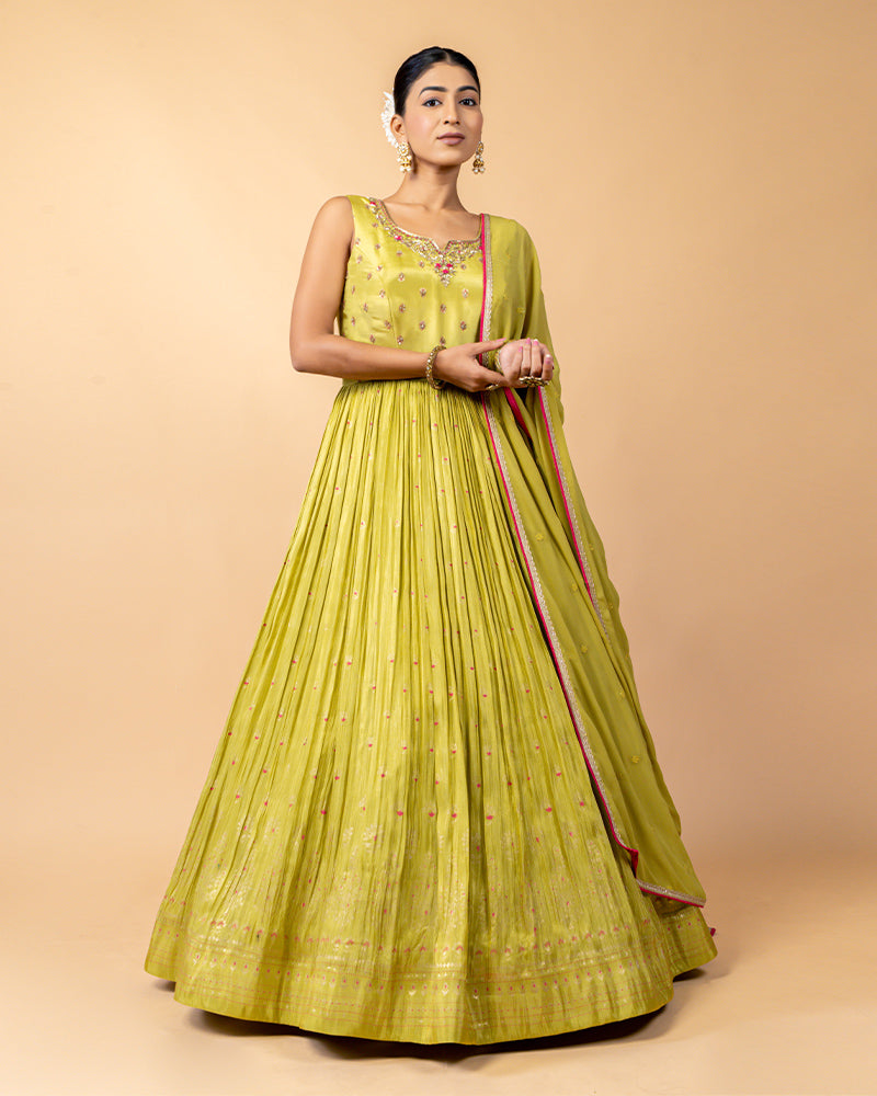 Yellow Floor length Anarkali Suit with Dupatta