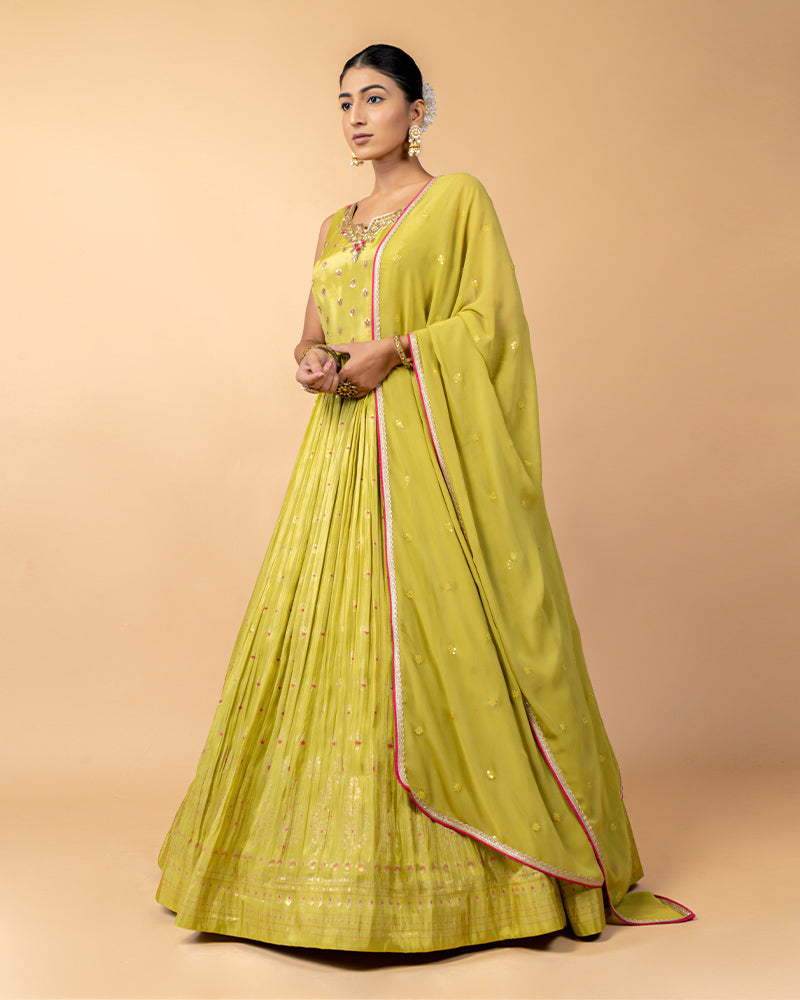 Yellow Floor length Anarkali Suit with Dupatta