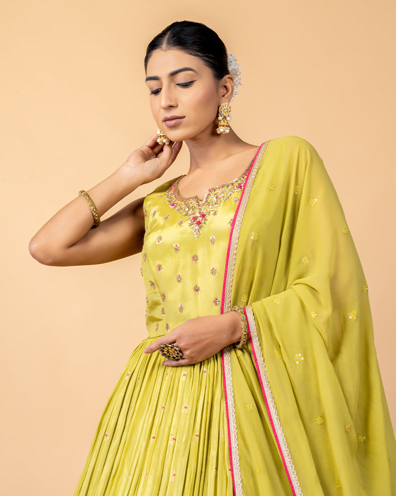 Yellow Floor length Anarkali Suit with Dupatta