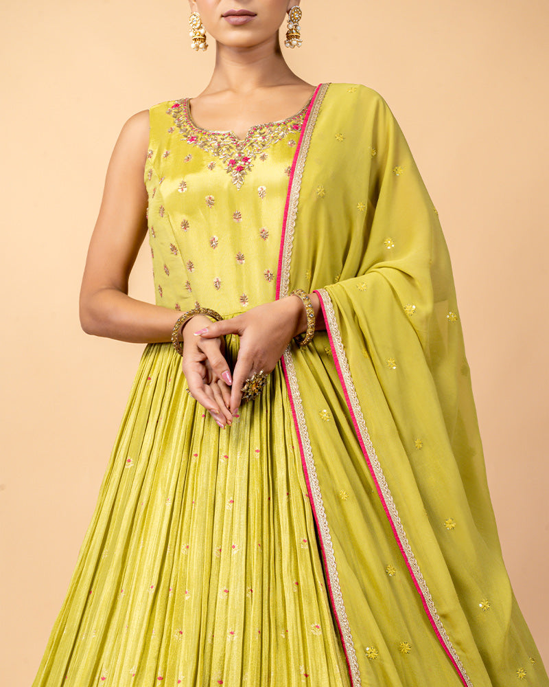 Yellow Floor length Anarkali Suit with Dupatta