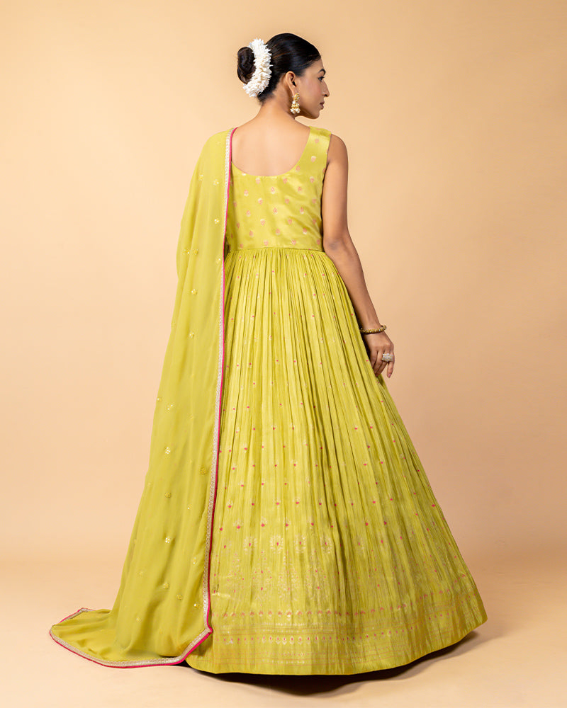 Yellow Floor length Anarkali Suit with Dupatta