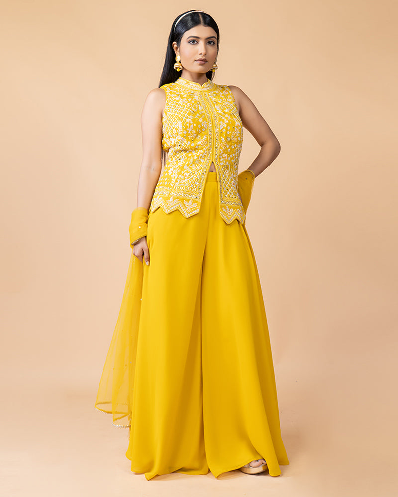 Yellow Palazzo with Plum Top with Dupatta